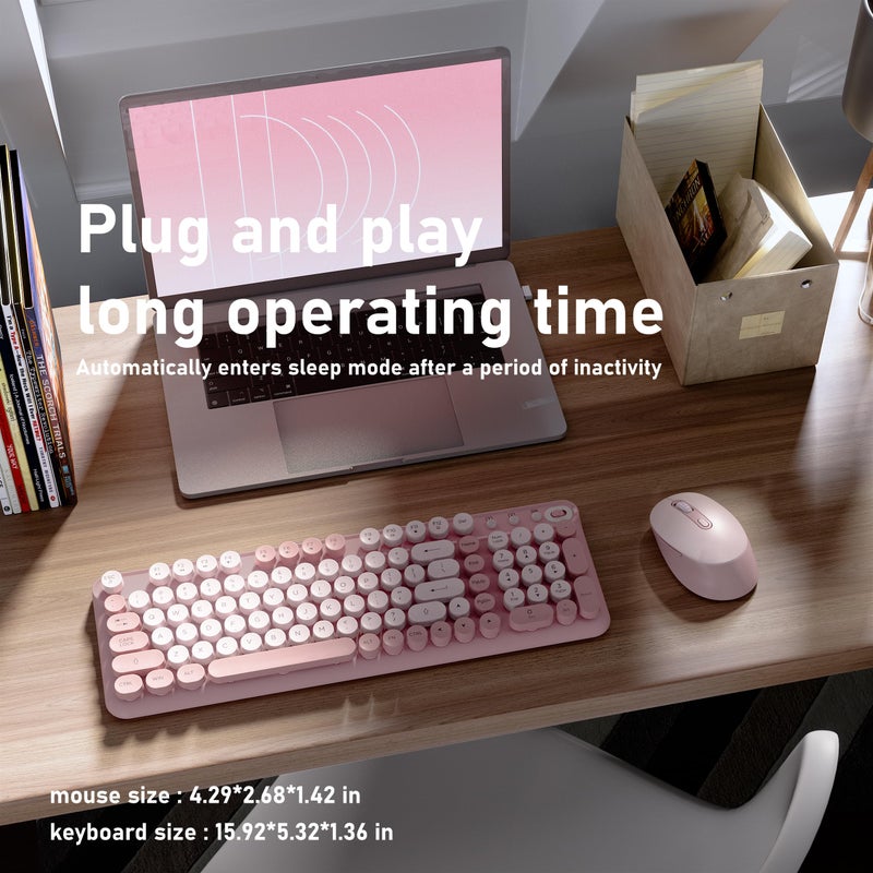 Wireless Keyboard and Mouse Combo, Full-Size 2.4G Set with Number Pad, Long Battery Life, Plug Play for Office and Student Use (Pink) - Image 3