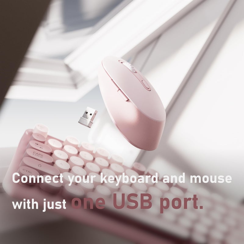Wireless Keyboard and Mouse Combo, Full-Size 2.4G Set with Number Pad, Long Battery Life, Plug Play for Office and Student Use (Pink) - Image 4