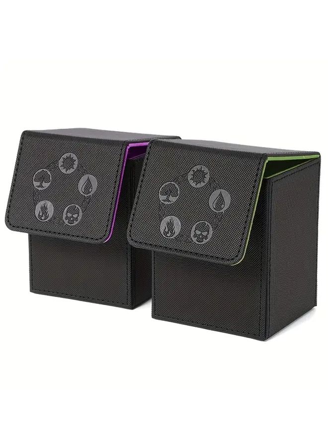 2 Pack MTG Card Deck Box Magnetic Closure Heavy Duty Faux Leather Storage Case Black Purple - Image 1