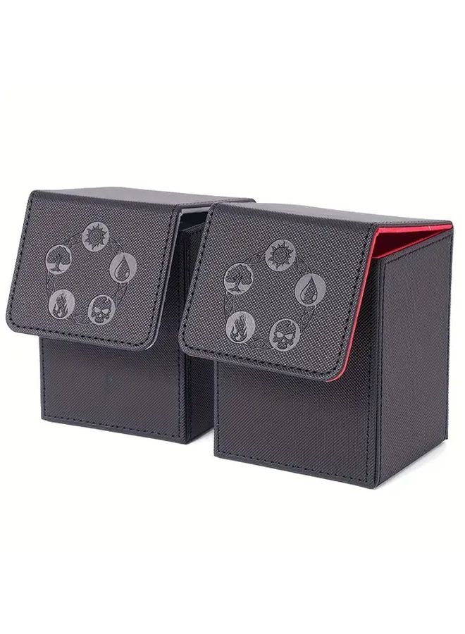 2 Pack MTG Card Deck Box Magnetic Closure Heavy Duty Faux Leather Storage Case Black Purple - Image 2