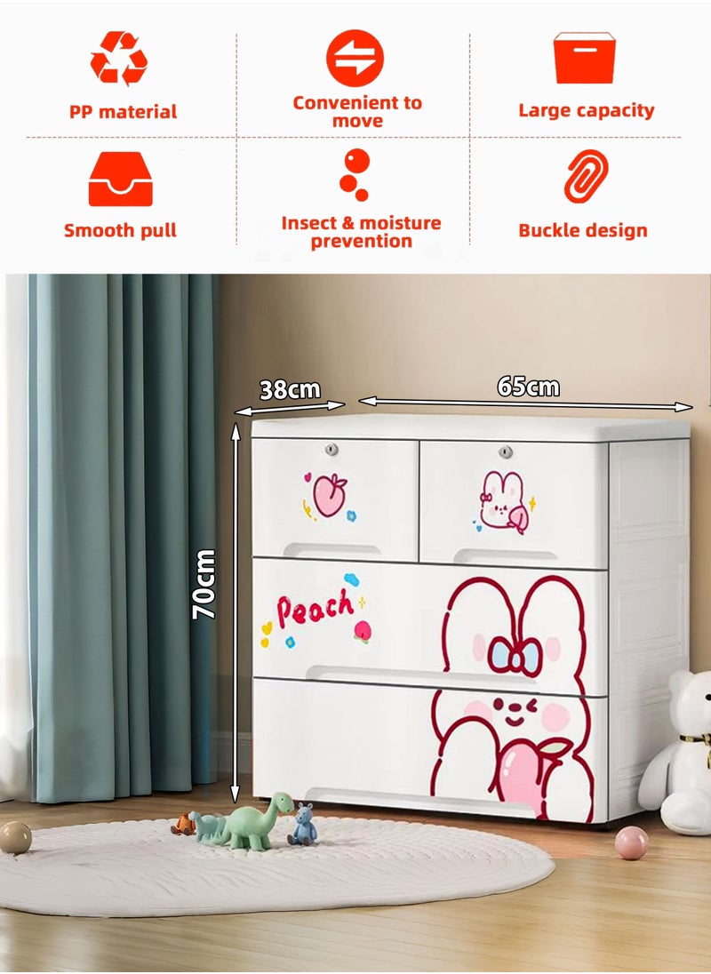 DBLEW Portable Kids Plastic Storage Cabinet with 4 Drawers Collapsible Chest Organizer for Toys, Children Clothes, Toddler Dresses and Accessories Quick Install Dresser for Bedrooms, Playrooms and Nursery Child-Friendly Durable Design Box Containers With Cartoon Characters  - Image 5