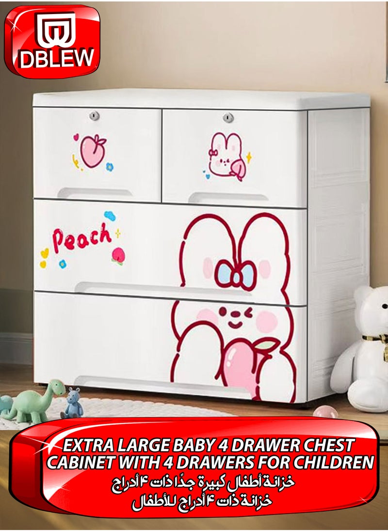 DBLEW Portable Kids Plastic Storage Cabinet with 4 Drawers Collapsible Chest Organizer for Toys, Children Clothes, Toddler Dresses and Accessories Quick Install Dresser for Bedrooms, Playrooms and Nursery Child-Friendly Durable Design Box Containers With Cartoon Characters  - Image 1