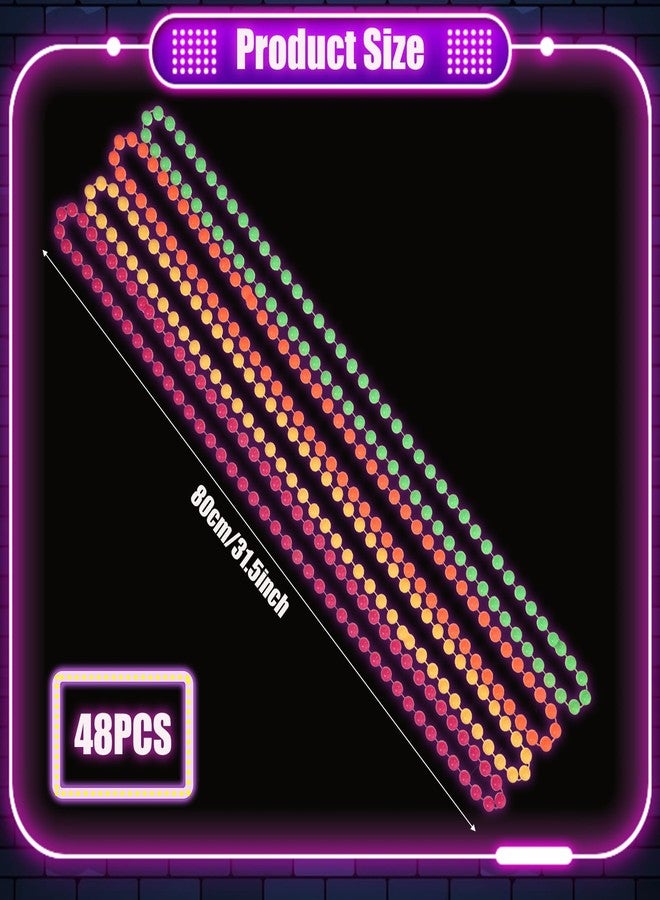 Qulkws 48 Pieces Glow in the Dark Bead Necklaces 80s UV Neon Glow Necklaces Bulk for Birthday Decorations Wedding Party Festivals Halloween Carnival - Image 4