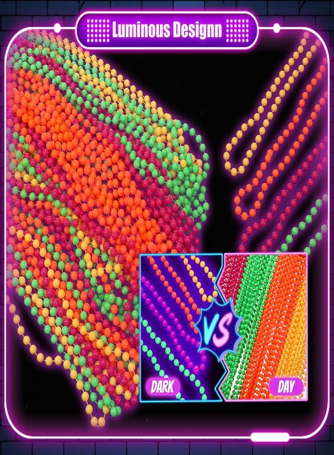 Qulkws 48 Pieces Glow in the Dark Bead Necklaces 80s UV Neon Glow Necklaces Bulk for Birthday Decorations Wedding Party Festivals Halloween Carnival - Image 3