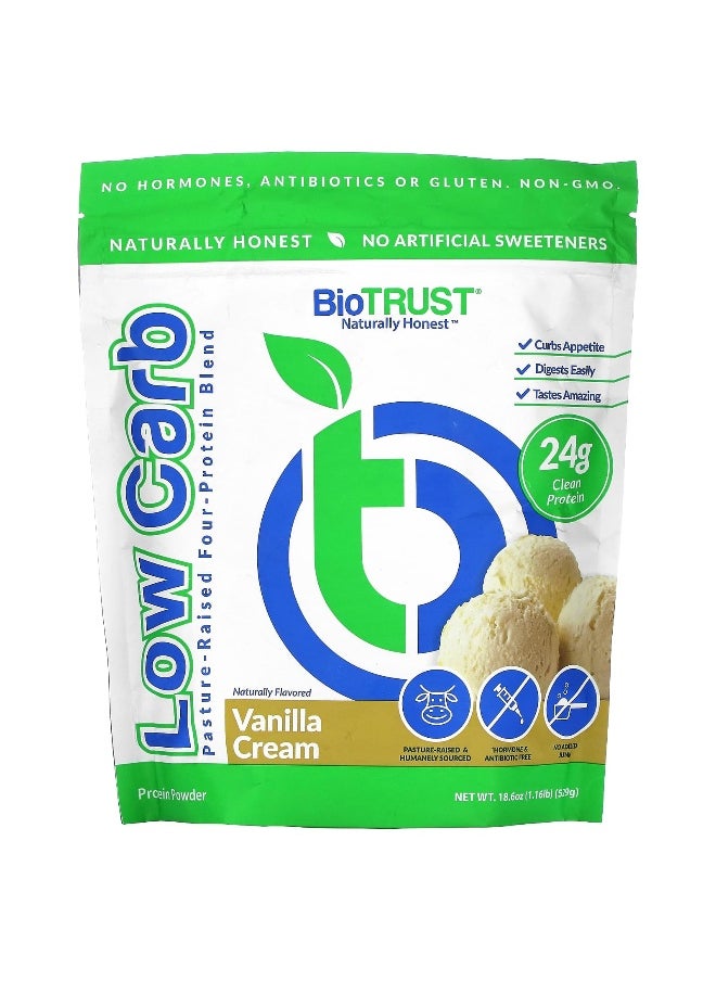 BioTrust BioTRUST, Low Carb, Pasture-Raised Four-Protein Blend, Vanilla Cream, 1.16 lb (529 g)  - Image 1