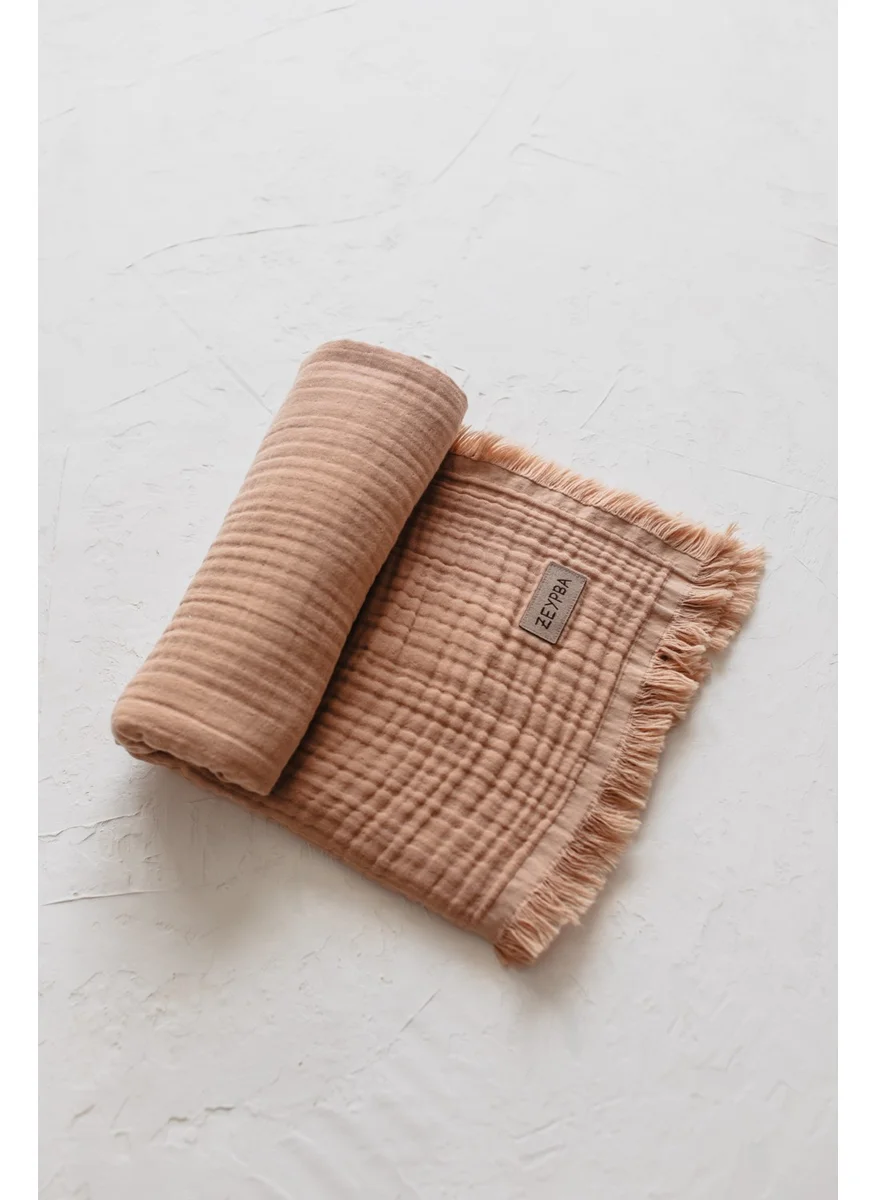 زيبا Salmon 100% Cotton 4 Layer Muslin Baby and Child Blanket 110X110 cm