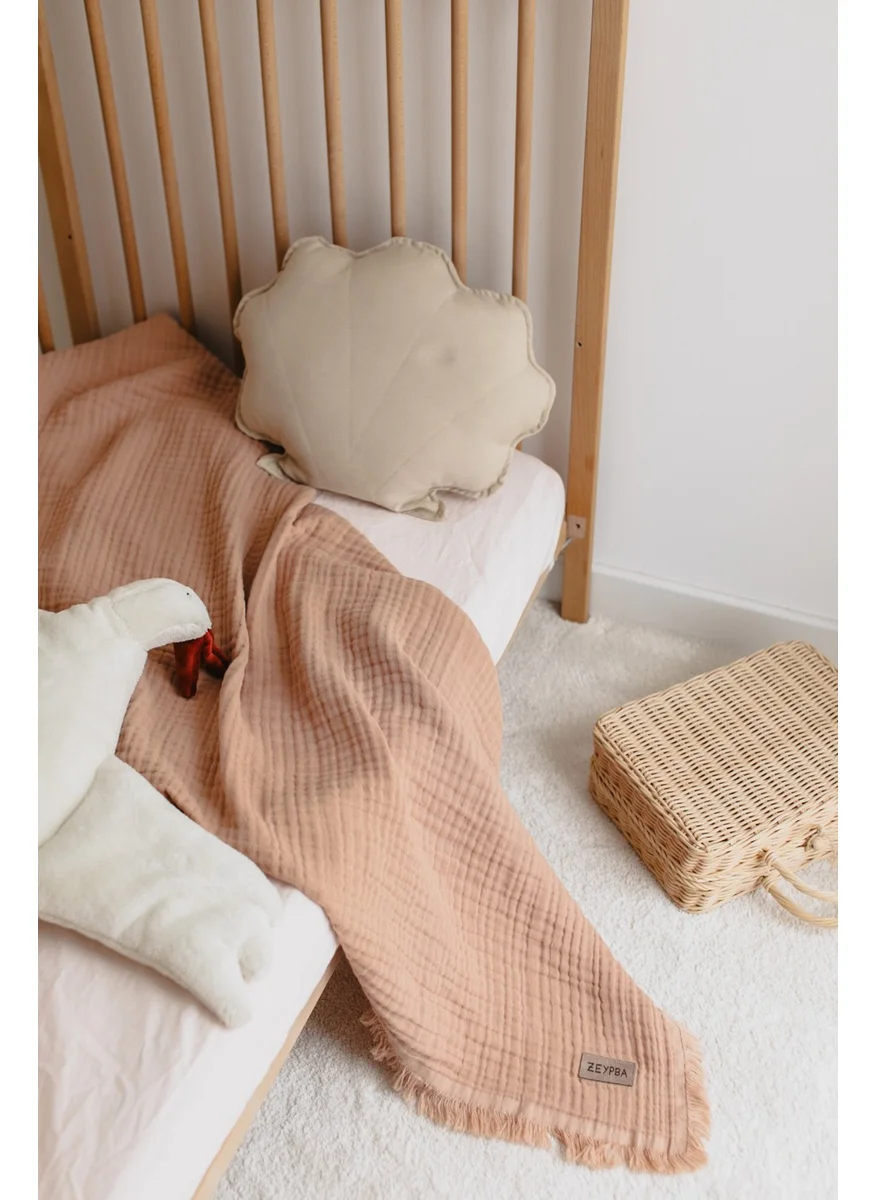 زيبا Salmon 100% Cotton 4 Layer Muslin Baby and Child Blanket 110X110 cm