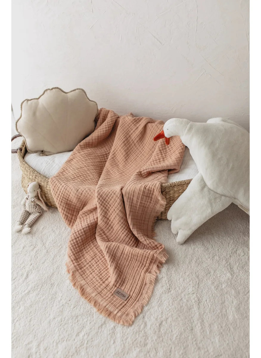 زيبا Salmon 100% Cotton 4 Layer Muslin Baby and Child Blanket 110X110 cm