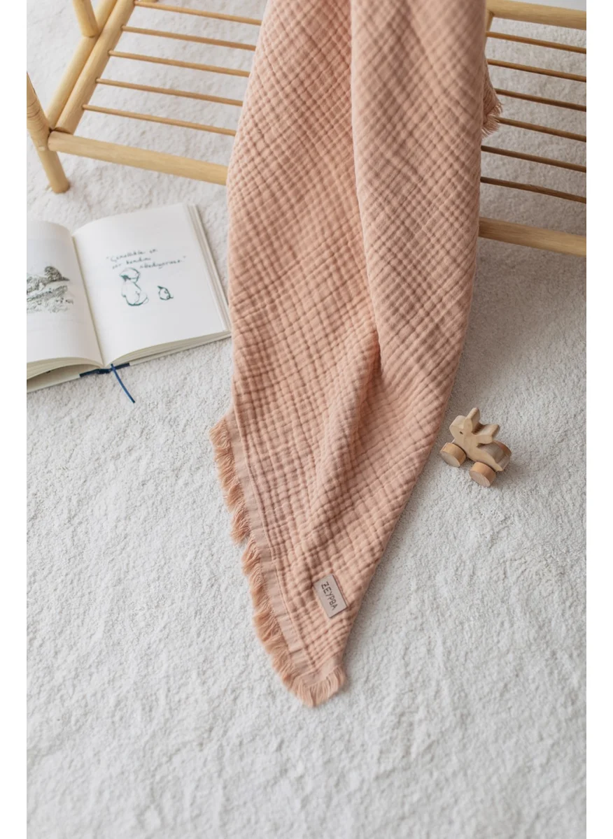 زيبا Salmon 100% Cotton 4 Layer Muslin Baby and Child Blanket 110X110 cm