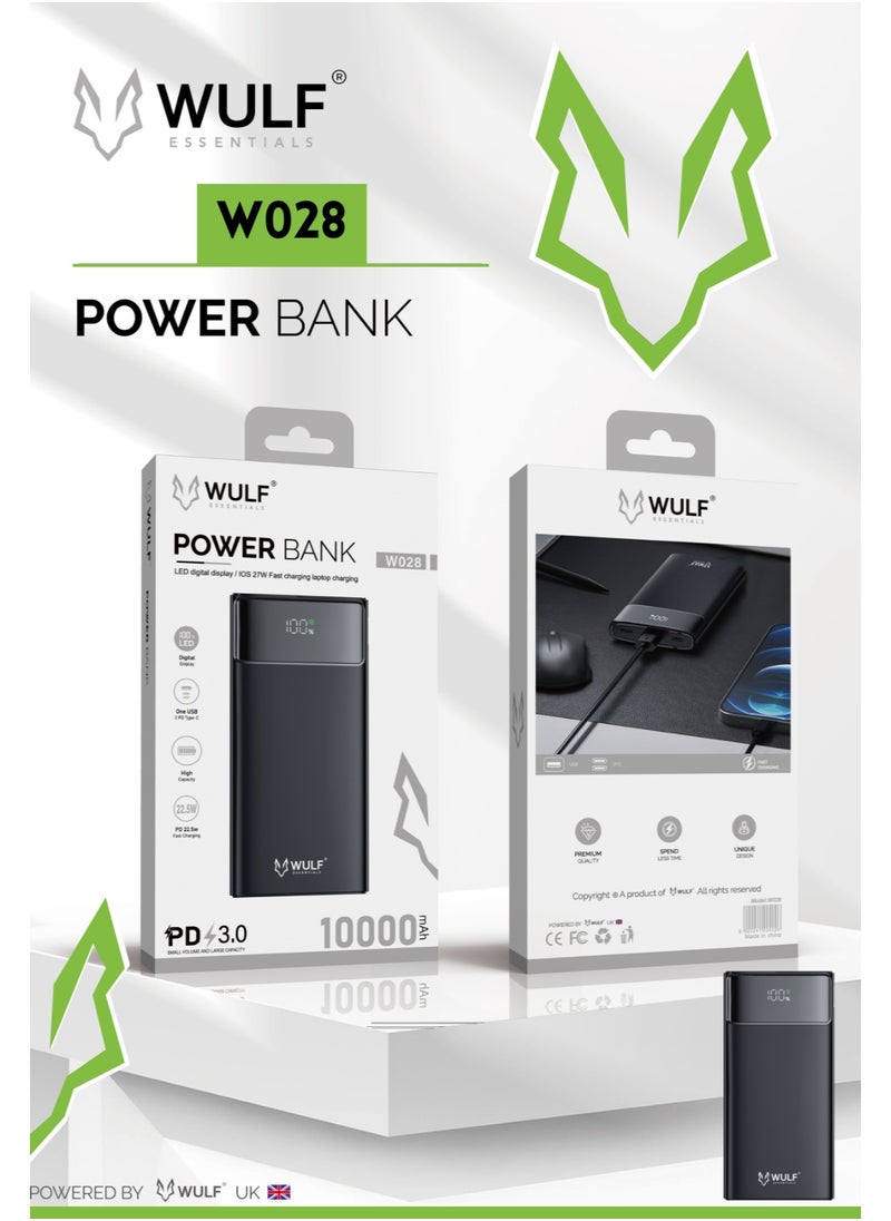 Wulf Essentials WULF Essentials W028 10000mAh 27W PD 3.0 Fast Charging Power Bank with LED Display – Laptop & Mobile Compatible 