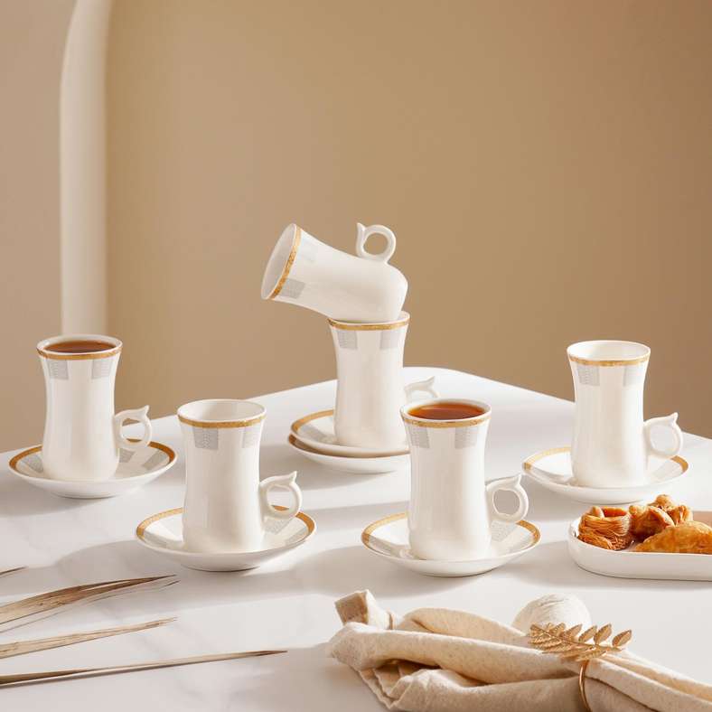Pan Home 12-Piece White Gold Istikan Cup Set