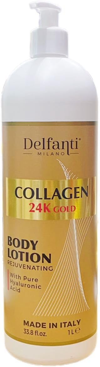 Delfanti Milano Collagen 24K Gold Body Lotion Rejuvenating With Pure Hyaluronic Acid Made in Italy 1L
