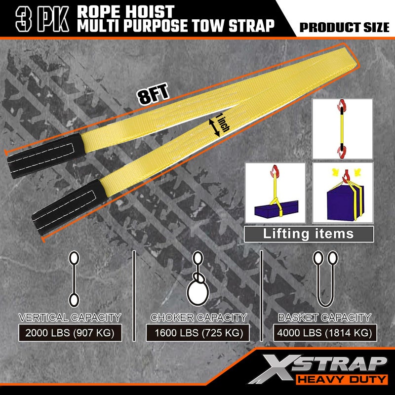XSTRAP STANDARD Heavy-Duty 4,000 LB Breaking Strength 65 FT Rope Hoist with 2PK 8 FT Lift Sling (Black) - Image 3