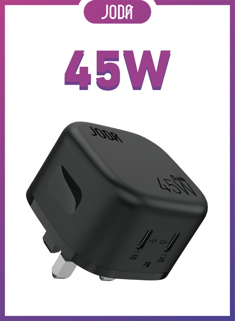 JODA VoltPod 45  45W 2-Port Type-C Wall Charger – Black 45W Fast Charger ⚡ 45W GaN Charger ⚡  2-Port Type-C Charger 🔌2-Port USB Type-C Charger 🔋45W Compact Charger 📱 45W Charger for Phones 📱⚡2-Port GaN Adapter ⚡🔋Charger for Mobile Devices 45W 📱💻 45W Charger for Mobile Phones 📱🔋 45W Fast Charging Charger ⚡💨 Charger for Smartphones 📱📲 Charger for Tablets and Smartwatches ⌚📱  45W Fast Charging Plug ⚡🔌 - Image 1