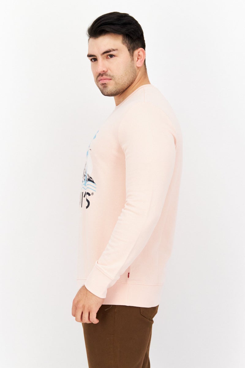 Levi's Men Crew Neck Long Sleeve Graphic Print Sweatshirts, Peach - Image 2