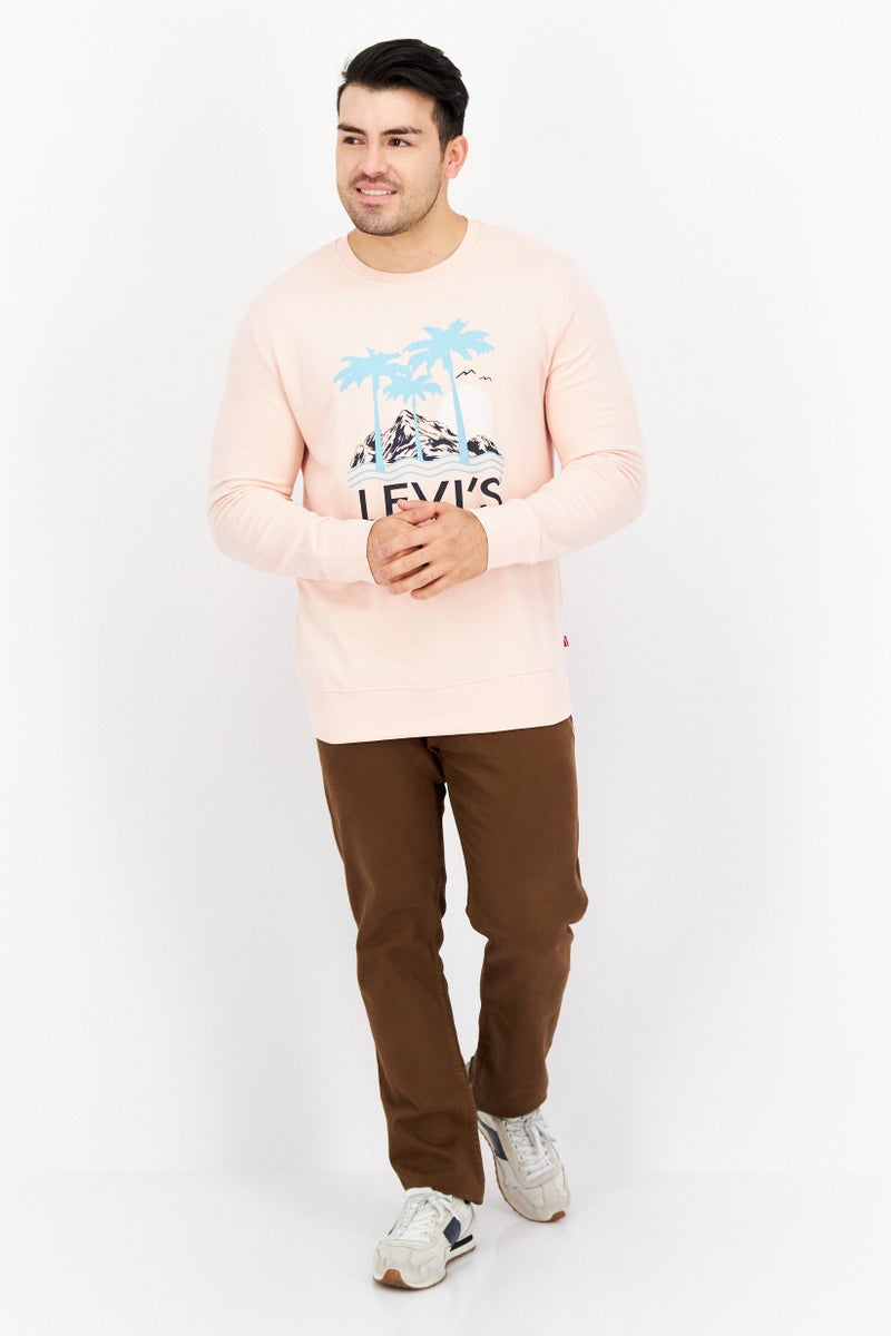 Levi's Men Crew Neck Long Sleeve Graphic Print Sweatshirts, Peach - Image 4