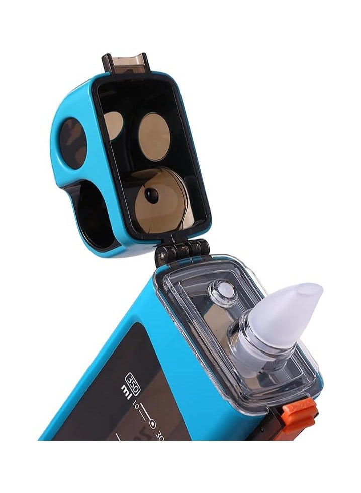 تويسو زجاجة مياه بلاستيكية مربعة قابلة للحمل من Twisoo، 350 مل، صالحة للطعام، تصميم منقار البط، ختم من السيليكون، أزرق - Image 2