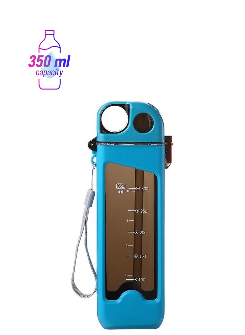 تويسو زجاجة مياه بلاستيكية مربعة قابلة للحمل من Twisoo، 350 مل، صالحة للطعام، تصميم منقار البط، ختم من السيليكون، أزرق - Image 1