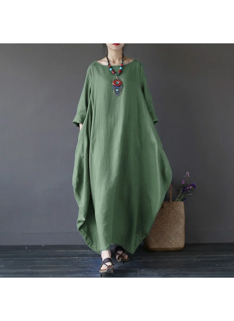 Barbora Linen Comfortable Spring Poncho Women's Dress LN1040HAKI10