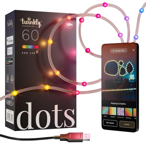 Twinkly Dots String Lights AppControlled Flexible LED Color Changing String Lights 60 RGB 16 Mil Colors 60 LED 10 Ft Clear Wire USBPowered Indoor Smart Home Lighting Decoration - Image 1