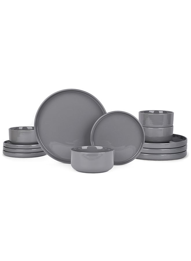 Ollieroo طقم أدوات مائدة من الخزف 12 قطعة، طقم لـ 4 أشخاص، آمن للاستخدام في الميكروويف وغسالة الصحون، رمادي داكن لامع - Image 1