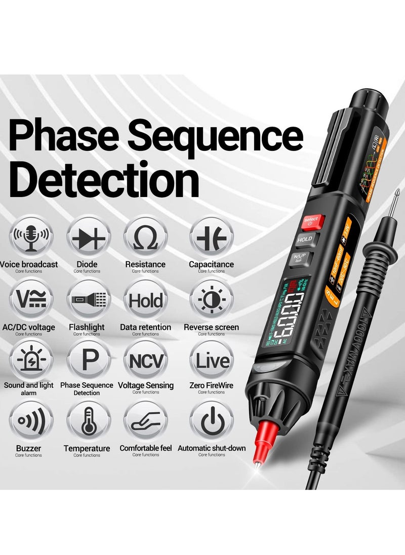 Generic Pen Type Voltage Tester Digital Multimeter, AC/DC Voltage Professional Tester Meter, Non-Contact Voltmeter Sensor Test with LCD Display, Buzzer Alarm, Diode Live Wire Identification  - Image 2