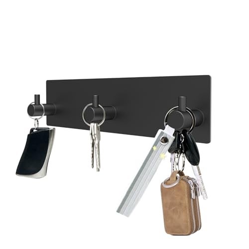 Bstansion Key Holder for Wall, Self Adhesive Stainless Steel Key Hanger with 3 Key Hooks Wall Mount, Key Rack Organizer for Keys, Coat, Bag, Key Holders for Office, Door, Bathroom, Kitchen - Black - Image 1