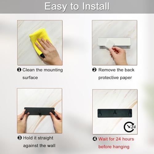Bstansion Key Holder for Wall, Self Adhesive Stainless Steel Key Hanger with 3 Key Hooks Wall Mount, Key Rack Organizer for Keys, Coat, Bag, Key Holders for Office, Door, Bathroom, Kitchen - Black - Image 3