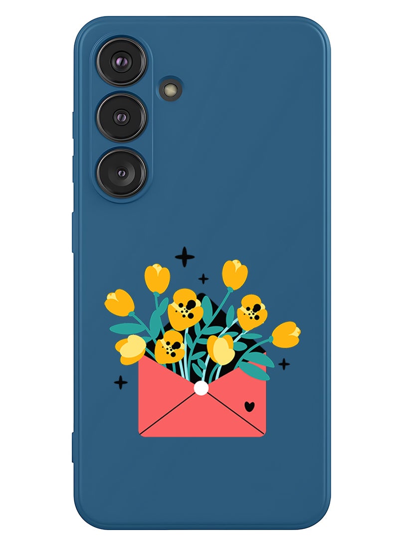 Theodor Protective Slim Fit Case Liquid Silicone Cover with Full Body Protection Anti-Scratch Shockproof Case For Samsung Galaxy S25 Plus (Blue) - flowers in envelope - Image 1