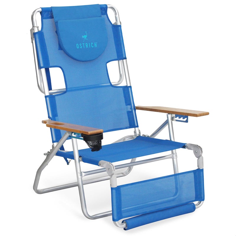 Ostrich 3N1 Lightweight Lawn Beach Reclining Lounge Chair with Footrest Outdoor Furniture for Patio Balcony Backyard or Porch Blue