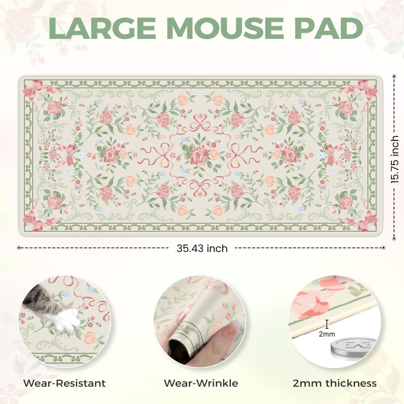 iCasso Green Desk Mat,Cute Desk Pad for Keyboard and Mouse,Anti-Slip Large Gaming Computer Mat XXL,Soft Lycra Surface Laptop Pad Women,Aesthetic Girly Desk Cover Protector for Home Office - Image 2