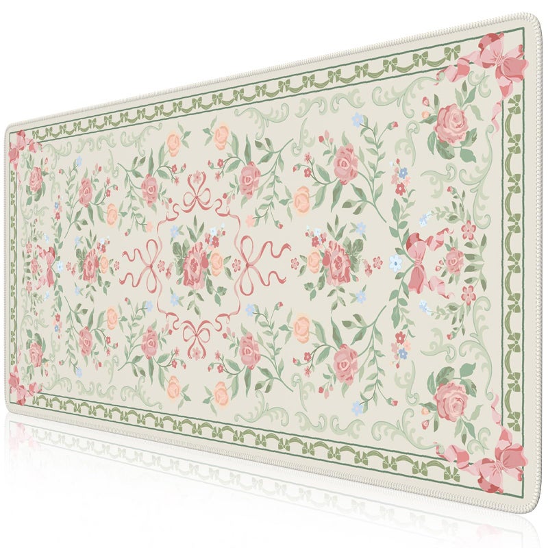 iCasso Green Desk Mat,Cute Desk Pad for Keyboard and Mouse,Anti-Slip Large Gaming Computer Mat XXL,Soft Lycra Surface Laptop Pad Women,Aesthetic Girly Desk Cover Protector for Home Office - Image 1