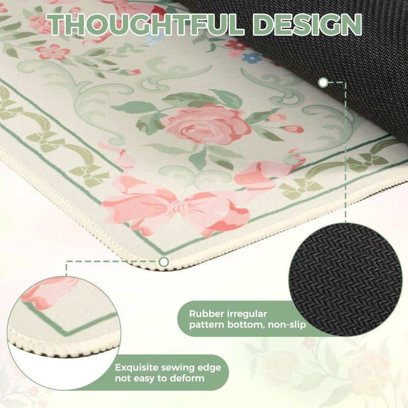 iCasso Green Desk Mat,Cute Desk Pad for Keyboard and Mouse,Anti-Slip Large Gaming Computer Mat XXL,Soft Lycra Surface Laptop Pad Women,Aesthetic Girly Desk Cover Protector for Home Office - Image 3