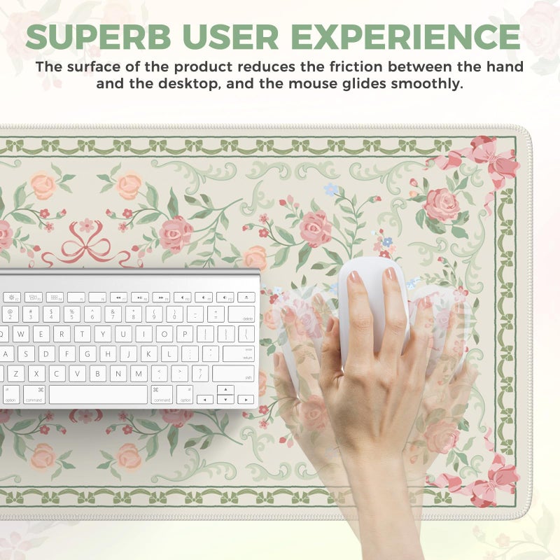 iCasso Green Desk Mat,Cute Desk Pad for Keyboard and Mouse,Anti-Slip Large Gaming Computer Mat XXL,Soft Lycra Surface Laptop Pad Women,Aesthetic Girly Desk Cover Protector for Home Office - Image 4