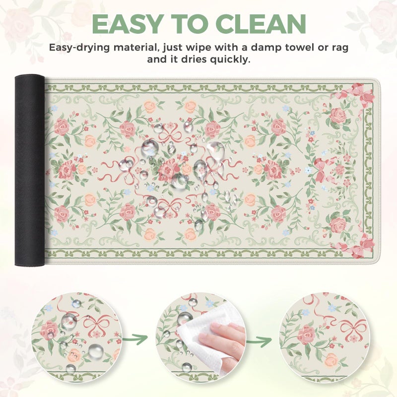 iCasso Green Desk Mat,Cute Desk Pad for Keyboard and Mouse,Anti-Slip Large Gaming Computer Mat XXL,Soft Lycra Surface Laptop Pad Women,Aesthetic Girly Desk Cover Protector for Home Office - Image 5