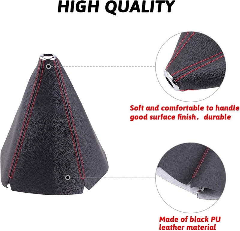 RASTP PU Leather Shift Boot Waterproof Shift Knob Dust Cove Universal for Manual/Auto with Red Stitching, Red - Image 3