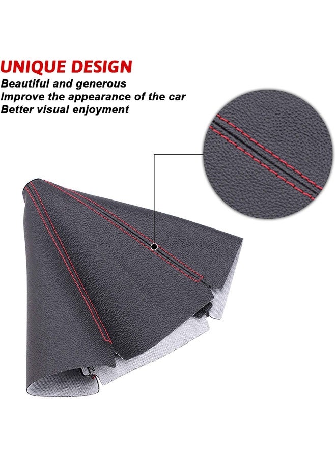 RASTP PU Leather Shift Boot Waterproof Shift Knob Dust Cove Universal for Manual/Auto with Red Stitching, Red - Image 2