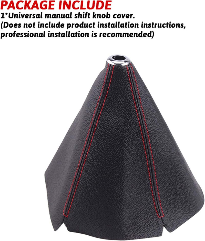 RASTP PU Leather Shift Boot Waterproof Shift Knob Dust Cove Universal for Manual/Auto with Red Stitching, Red - Image 4