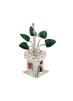 Sahiba Gems Sahiba Gems Pure Silver Tulsi Plant with Box Tulsi Kyara Plant Ideal for Pooja Housewarming Gift Return Gift Marriage 7250 Grams 