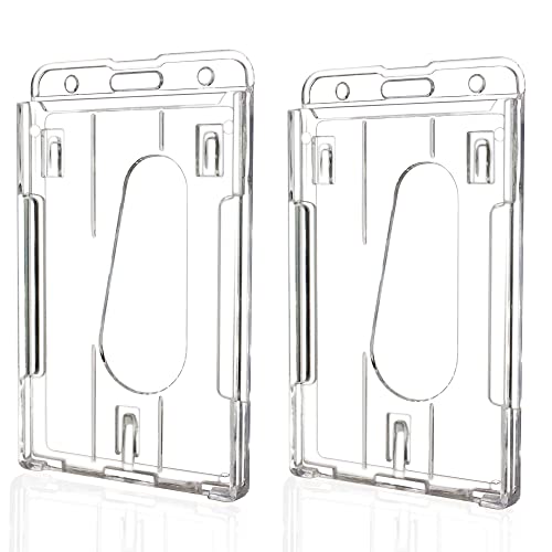 Teskyer Hard Plastic ID Badge Holder, Heavy Duty & High Clear PC Material, Holds 2 Cards, Suitable for Name Work IDs Credit Cards Access Cards, Vertical - 2 Pack - Image 1