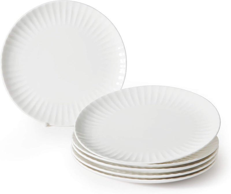 ZEN Pleats Porcelain Dessert Salad Plates 83 Inch Set of 6 White - Image 1