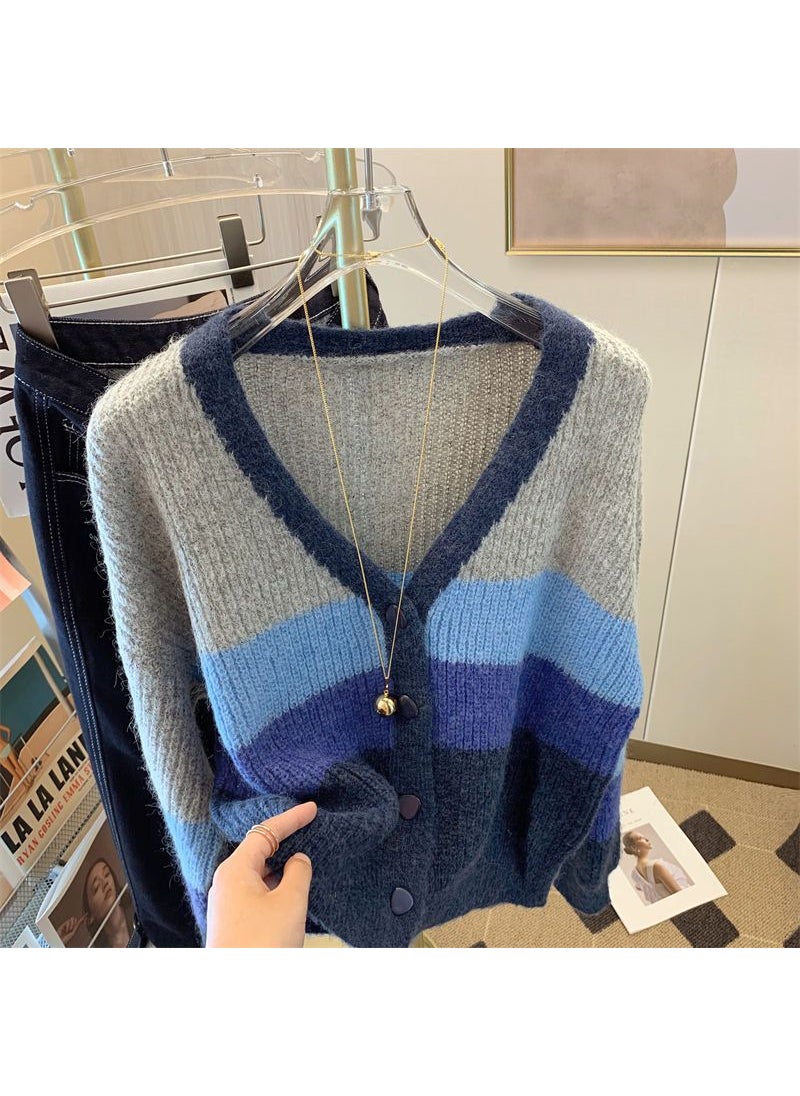 Generic - Striped Gradient Soft Supple Womens Sweater Cardigan Jacket Loose Fit Elegant Stylish Top Spring New Arrival Knitted Apricot - Image 1