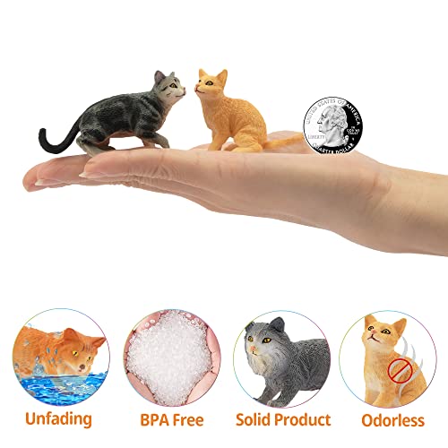 Toymany 8PCS Grey & Orange Cat Figurines Set, Realistic Cat Figures Kitten Toys, Cat Cake Toppers Halloween Christmas Birthday Gift for Kids Children - Image 5