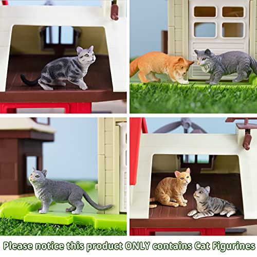 Toymany 8PCS Grey & Orange Cat Figurines Set, Realistic Cat Figures Kitten Toys, Cat Cake Toppers Halloween Christmas Birthday Gift for Kids Children - Image 3