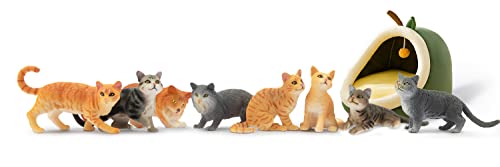 Toymany 8PCS Grey & Orange Cat Figurines Set, Realistic Cat Figures Kitten Toys, Cat Cake Toppers Halloween Christmas Birthday Gift for Kids Children - Image 2