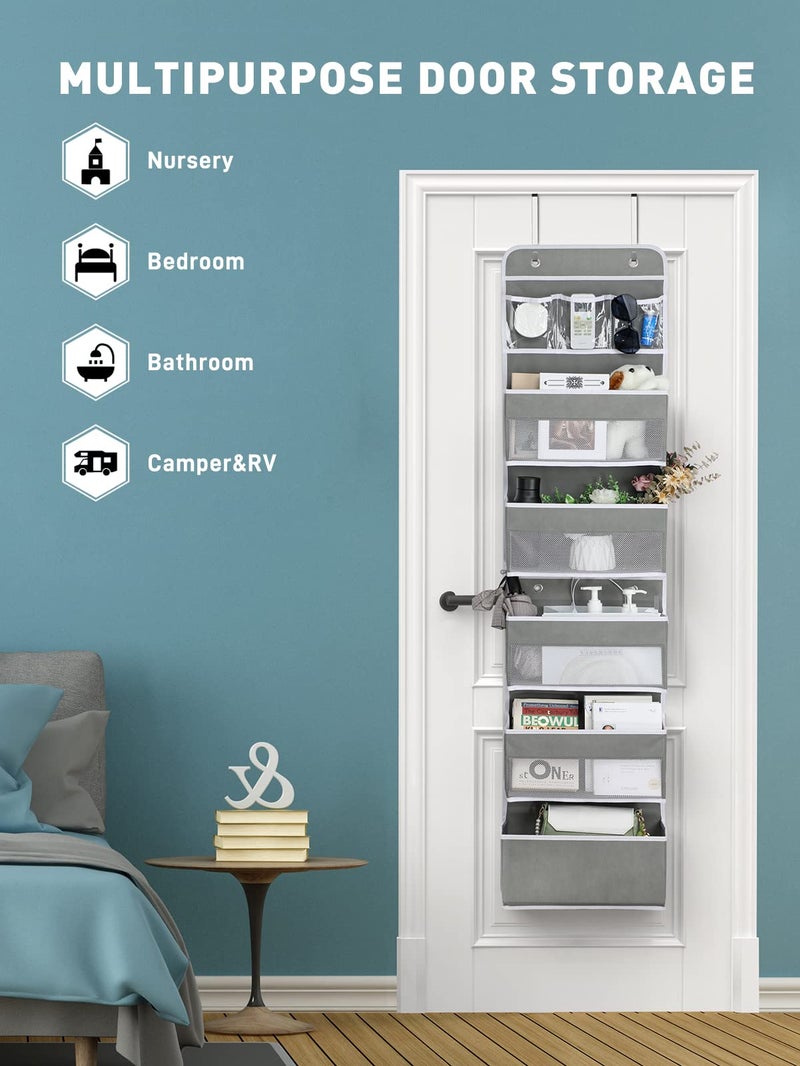 Yecaye 6-Tier Over the Door Storage Organizer, Flexible 1 Split into 2 Swing-proof Hanging Bathroom Storage Organization, Bedroom Organizer and Storage for Newborn Baby Essentials, Grey - Image 4
