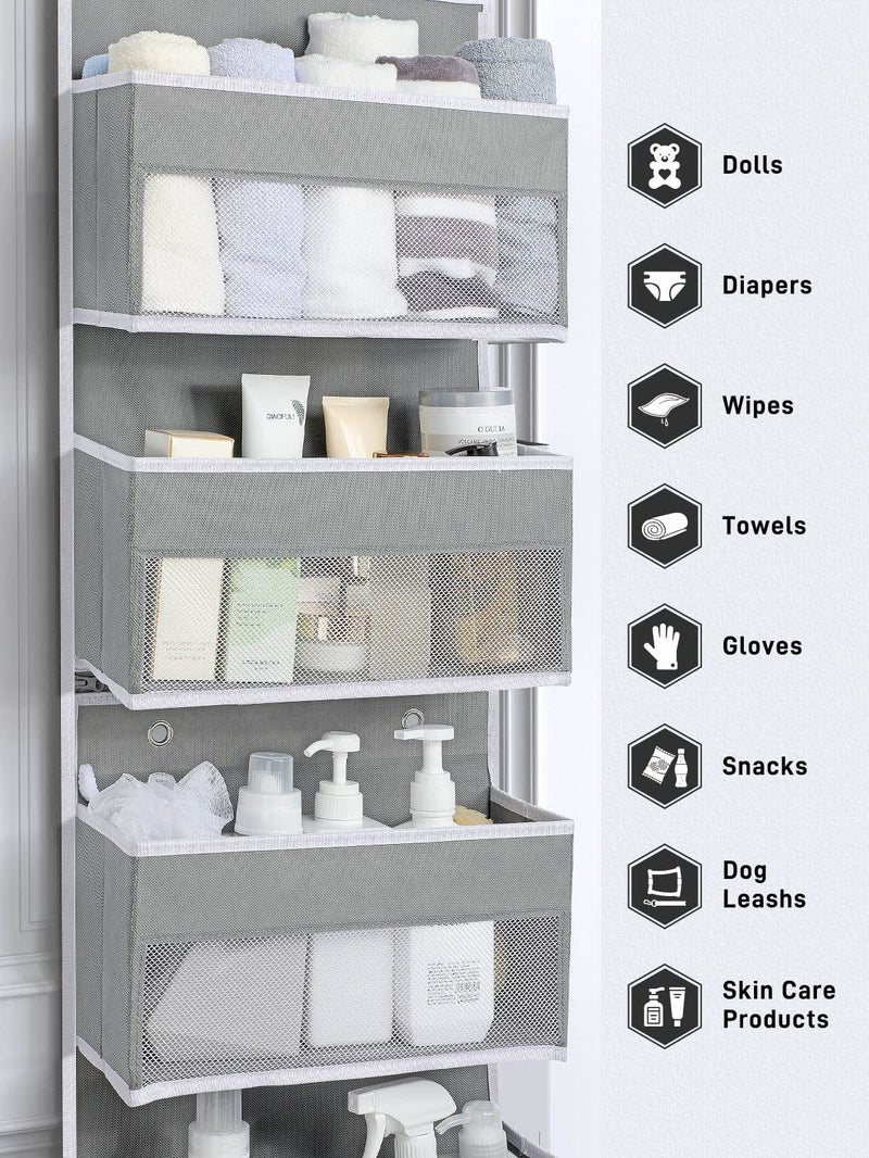 Yecaye 6-Tier Over the Door Storage Organizer, Flexible 1 Split into 2 Swing-proof Hanging Bathroom Storage Organization, Bedroom Organizer and Storage for Newborn Baby Essentials, Grey - Image 5