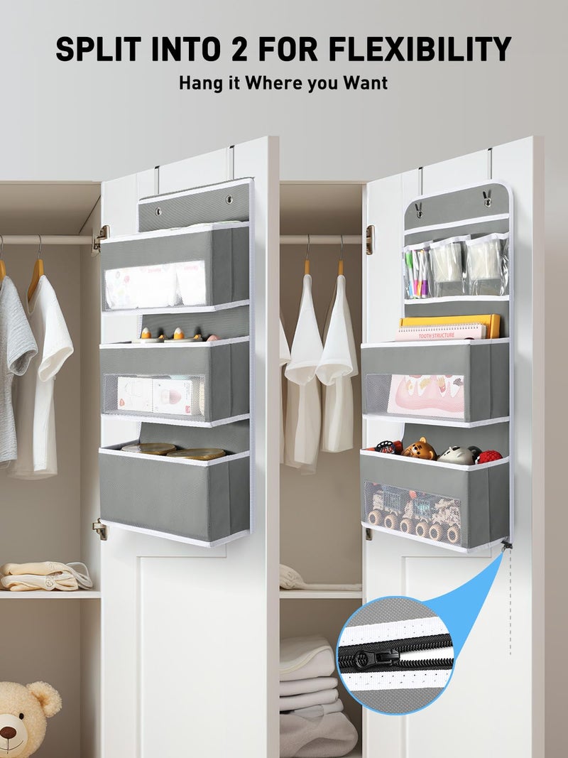 Yecaye 6-Tier Over the Door Storage Organizer, Flexible 1 Split into 2 Swing-proof Hanging Bathroom Storage Organization, Bedroom Organizer and Storage for Newborn Baby Essentials, Grey - Image 2