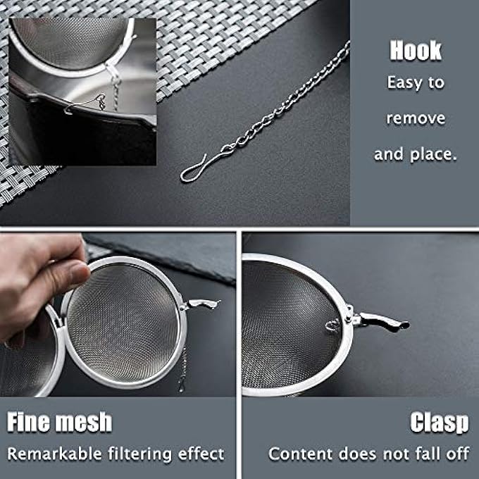rayihni Xloey 2 Pack Tea StrainerStainless Steel Mesh Tea Ball Infuserpremium Tea Filter Tea Interval Diffuser With Extended Chain Hook For Loose Leaf Tea And Spices  Seasonings - Image 4