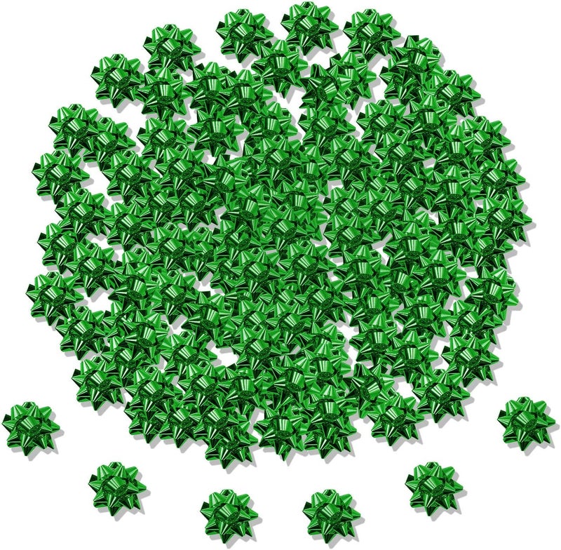 Iceyyyy 100 Pcs Mini Christmas Gift Bows-1 Inch Green Metallic Star Gift Bows-Tiny Adhesive Present Bows for Christmas Holiday Decor DIY Wrapping - Image 1